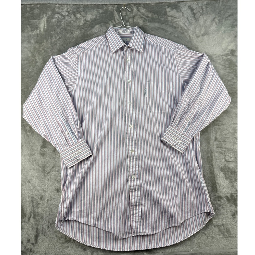 Faconnable Shirt Mens 16R Striped Button-down Blue Burgundy Long Sleeve EUC